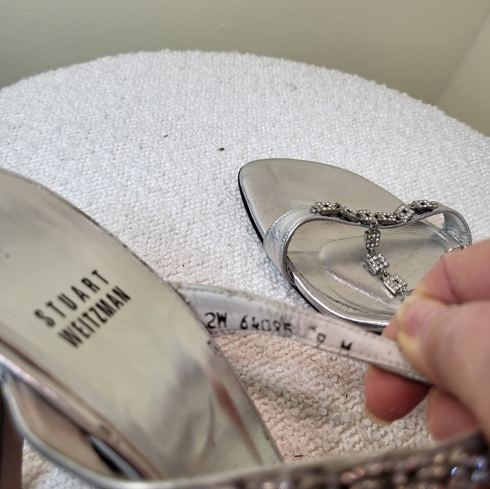 Stuart Weitzman Elegant Silver Rinestone Strappy Women's Heels - Picture 10 of 14
